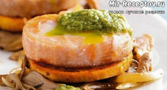 Лосось с картофелем и грибами